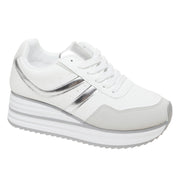 Outwoods Women's Brenna-2 White Platform Fashion Sneaker, Silver Combo