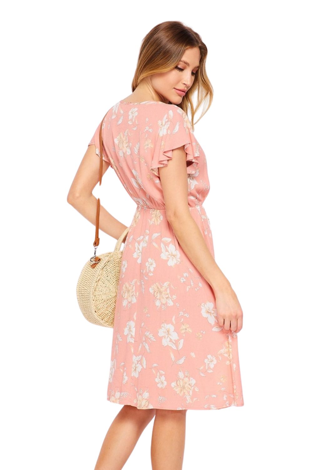 HoneyMe Womens Boho Babydoll Faux Button Front Woven Dress