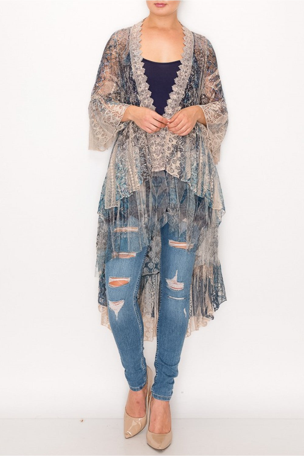 Origami Womens All Lace High Low Duster Cardigan