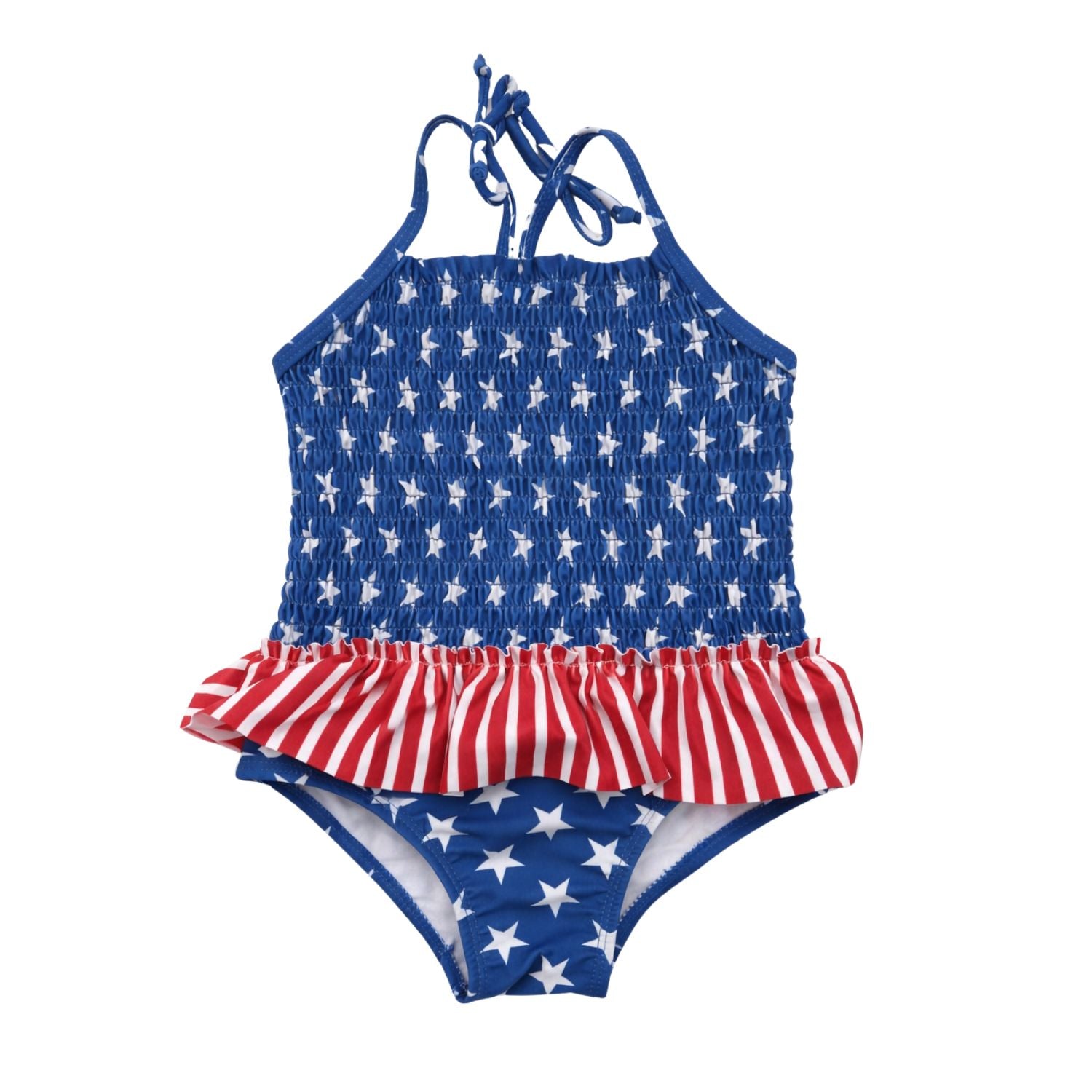 Heat Swimwear Infant Girls American Flag Smocked One Piece Ruffle Swimsuit