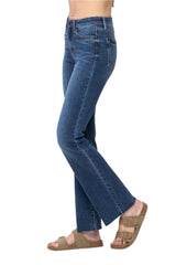 Judy Blue Womens Mid Rise Raw Hem Bootcut Jeans