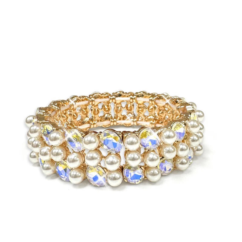 Jacqueline Kent Mermaid Pearl Gemstone Goldtone Stretch Bracelet