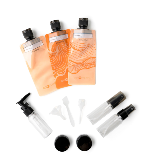 En Route The Jet Set Travel Kit, 11 Pieces, Bottles, Pouches Jars & Tools