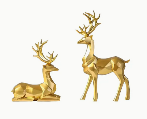 Two Piece Golden Resin Deer Decor Set