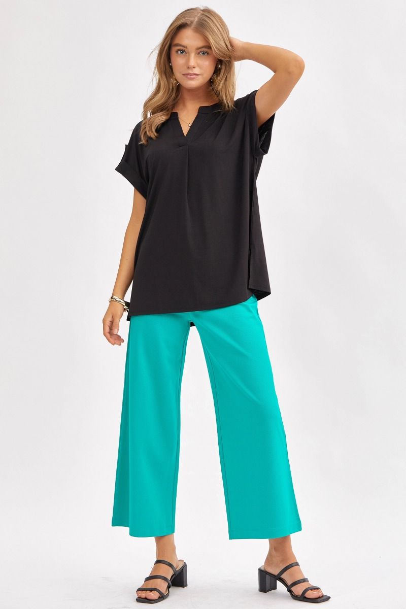 Dear Scarlett Womens Dolman Short Sleeve Top- Black