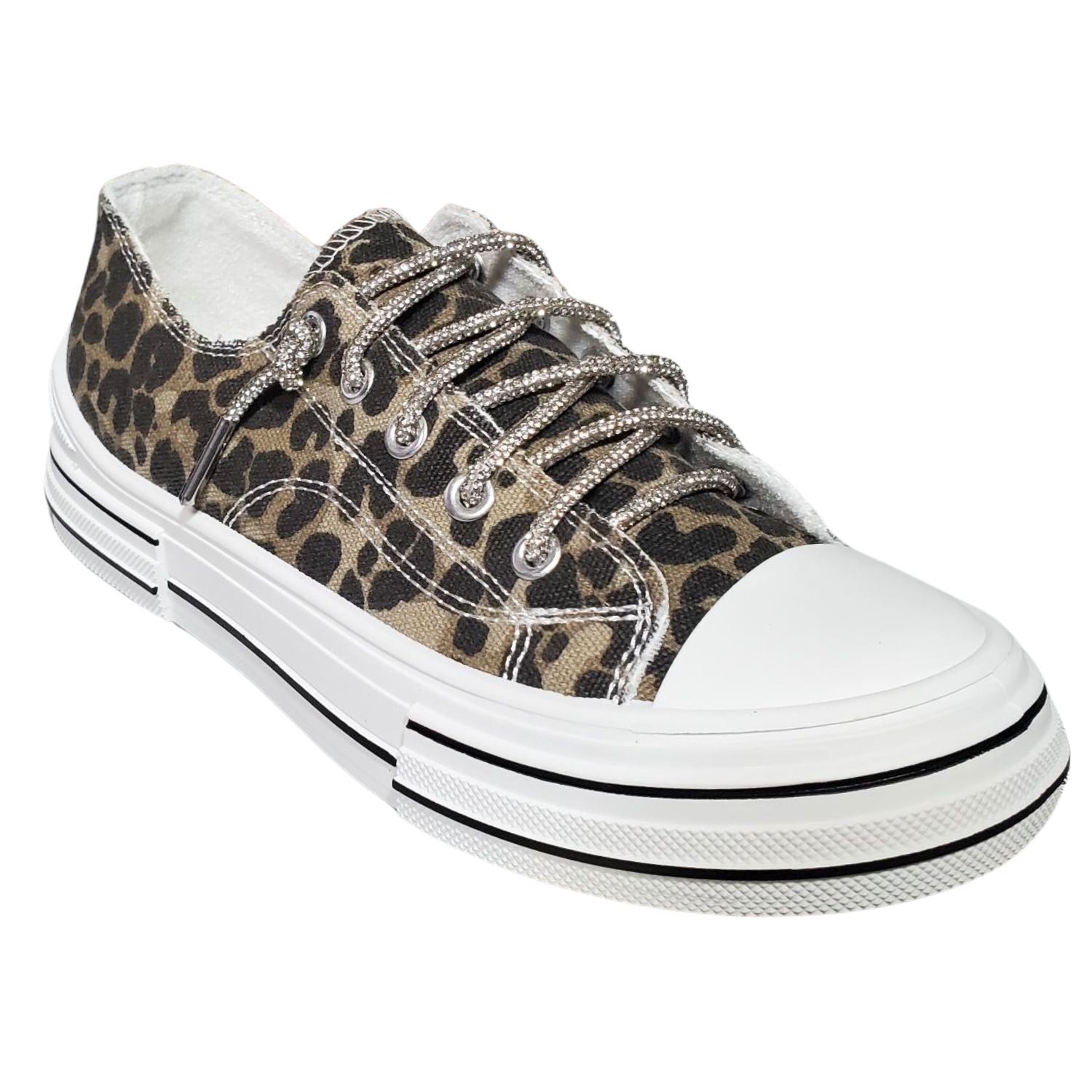 Very G Womens Aman Prints Lace Up Canvas Sneaker, Tan Leopard