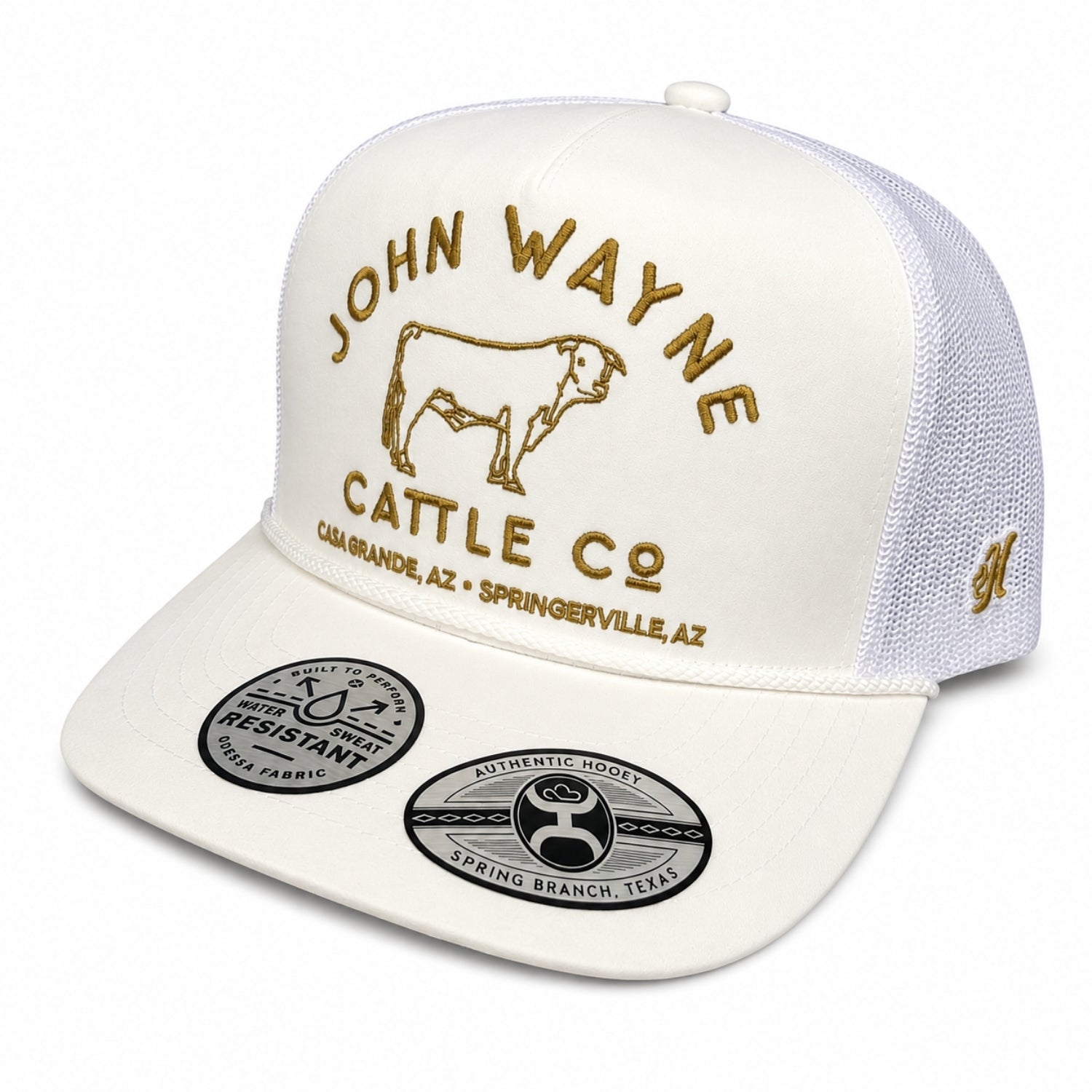 Hooey John Wayne Cattle Co. Trucker Snapback Hat, White/Gold