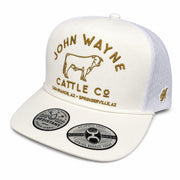Hooey John Wayne Cattle Co. Trucker Snapback Hat, White/Gold