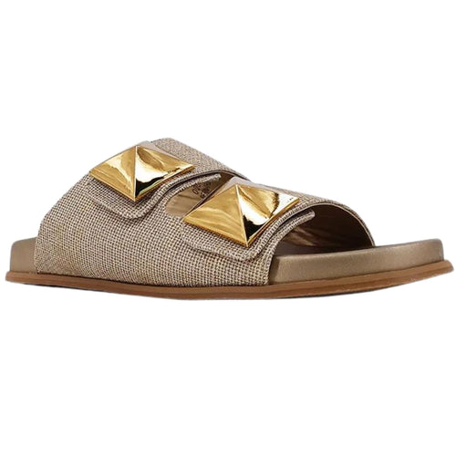 Shu Shop Womens Bernarda Metallic Studded Slide Sandal, Gold Woven