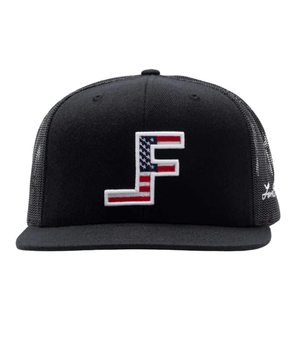 Lane Frost Mens Black Patriot Center Flag Embroidered Logo Mesh Back Hat