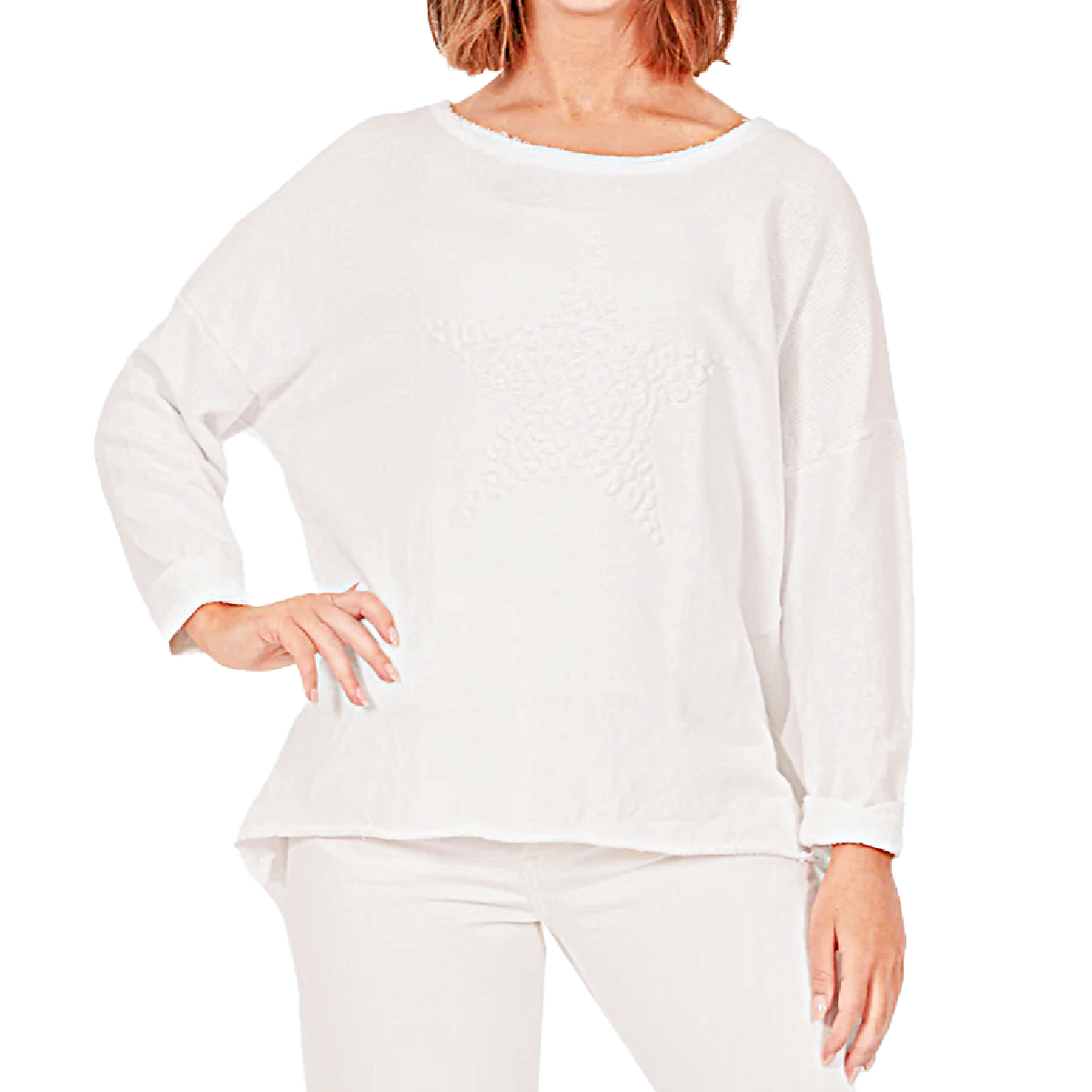 Catherine Lillywhite's Women's Cotton Top with Star, Made in Italy, White