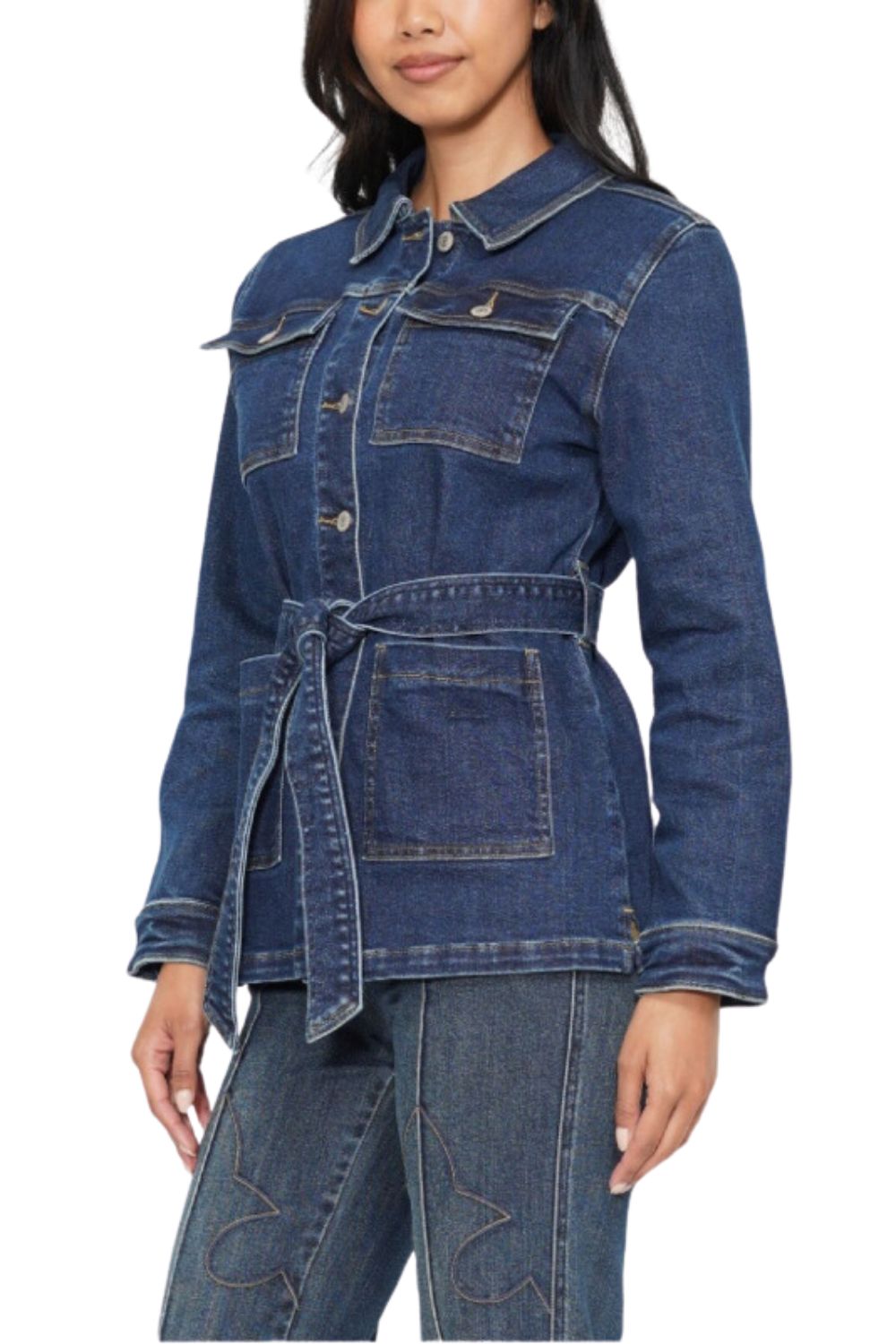 Judy Blue Womens Mid Length Utility Side Slit Denim Jacket