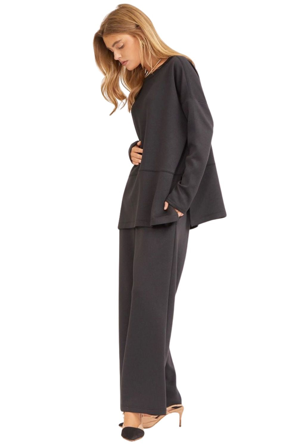 Dear Scarlett Womens Greece Long Sleeve Top with Pants Travel Set, Black