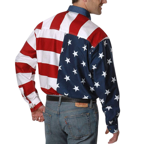 Roper Mens Western USA Flag Long Sleeve Button Up Shirt