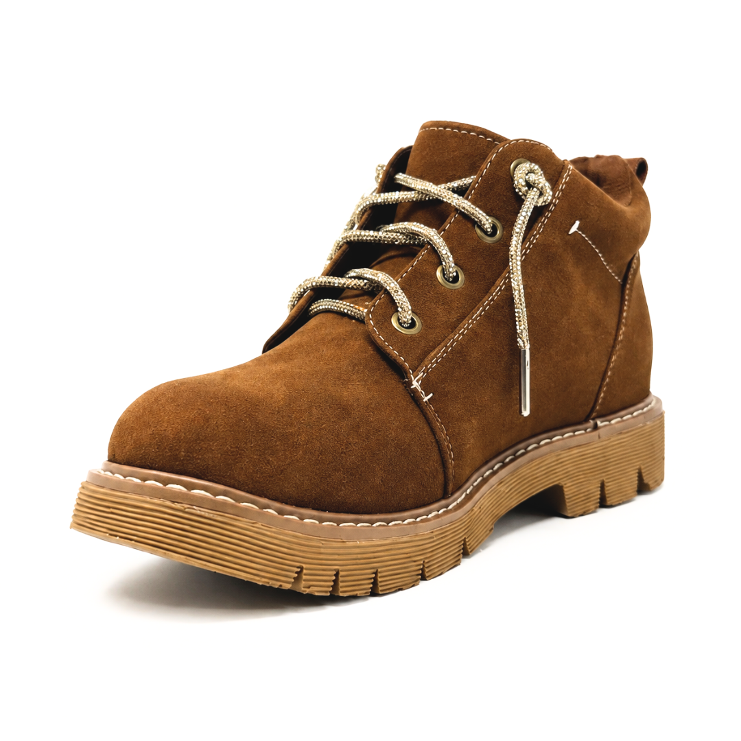 Very G Women's Bernie Lace-Up Ankle Bootie with Rhinestone Laces, Tan