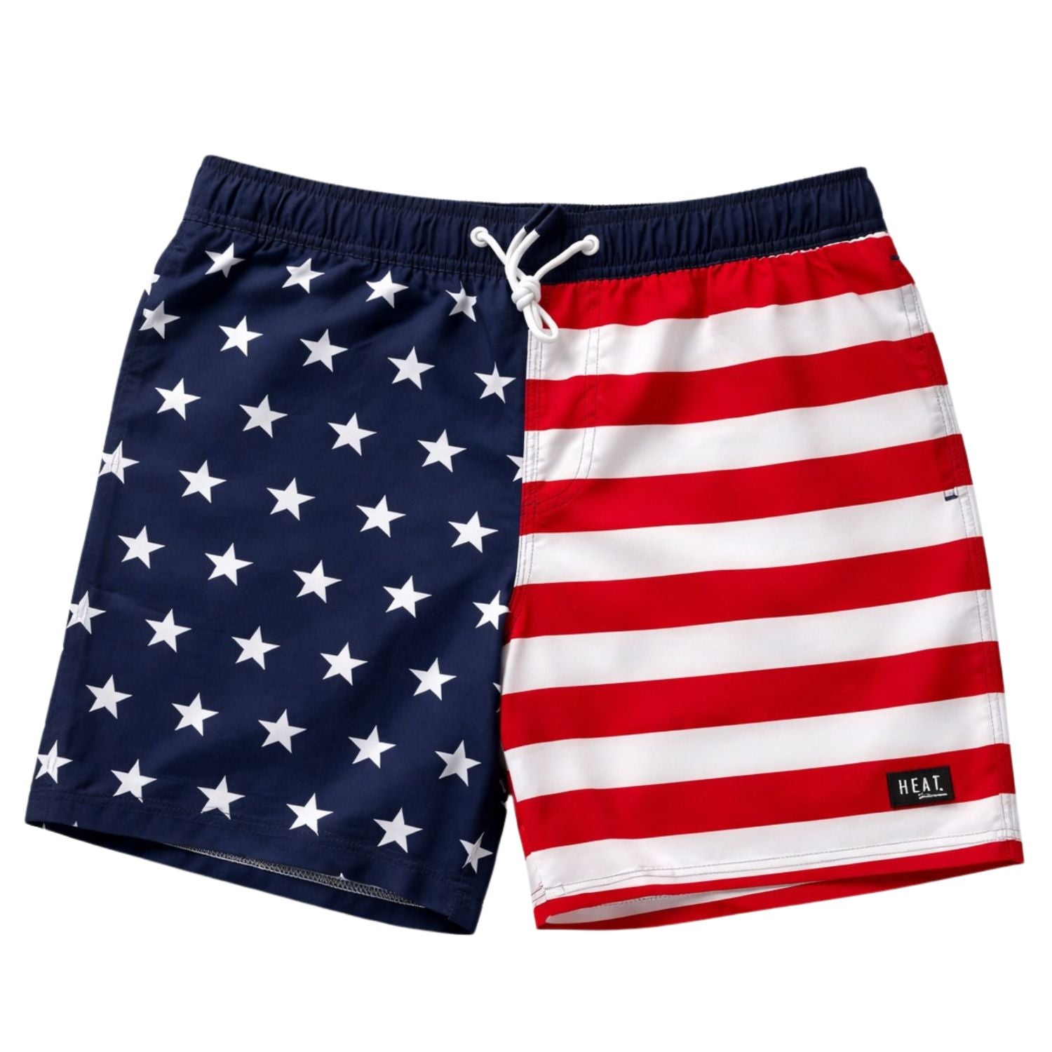 Heat Swimwear Mens American Flag Board Shorts Swimsuit- Flag