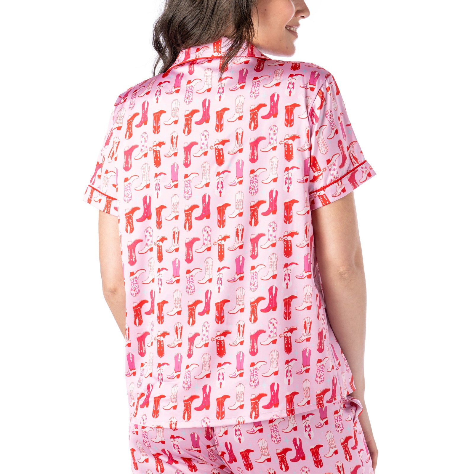 Hello Mello Womens Boots & Bubbles Satin Pajama Top