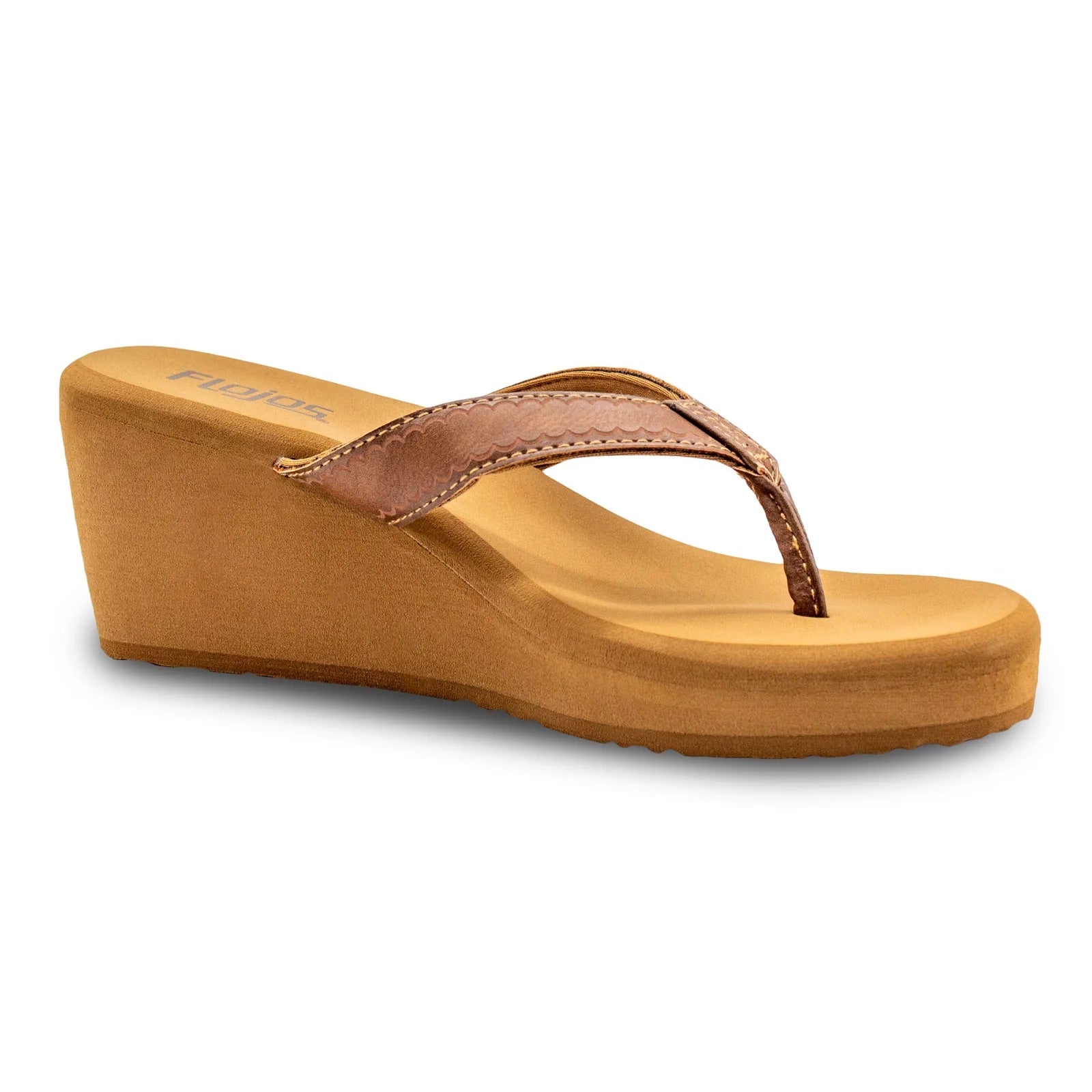 Flojos Womens Olivia Vintage Wedge Heel Thong Sandal- Tan