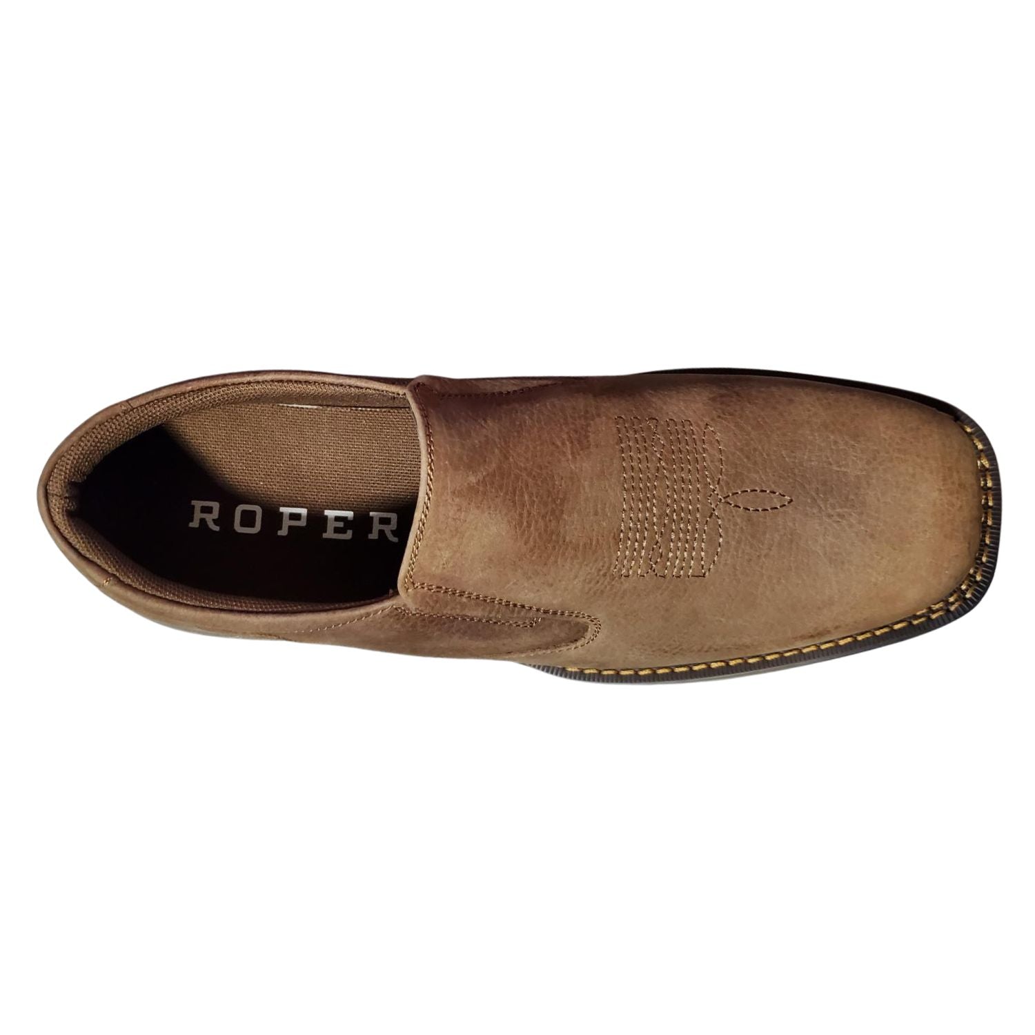 Roper Mens Wilder Leather Slip On Square Toe Shoes, Vintage Tan