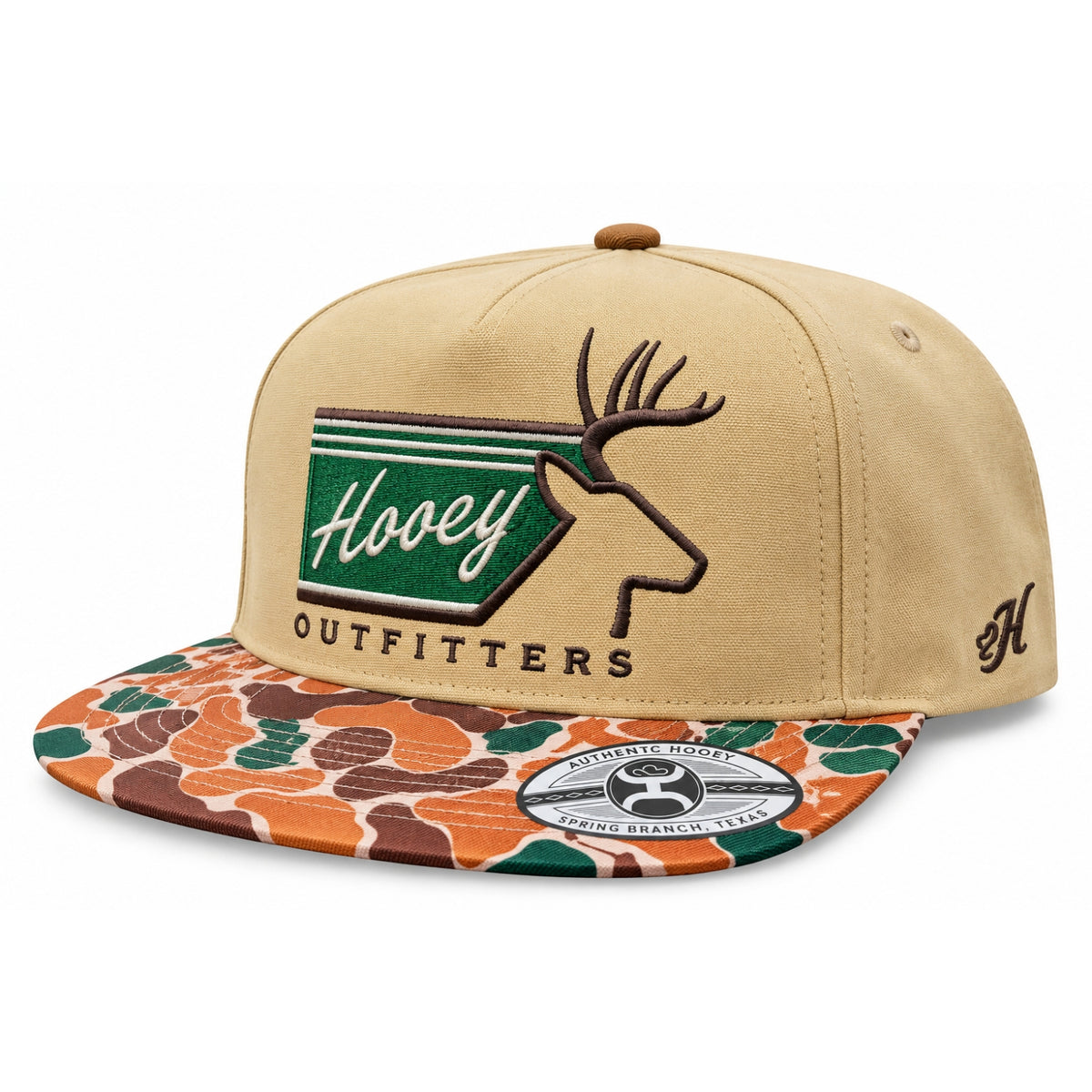 Hooey Men's Outfitters Deer Camo Flat Bill Snapback Hat, Tan/Multi