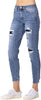 Judy Blue Mid Rise Denim Patch Destroyed Relaxed Jeans