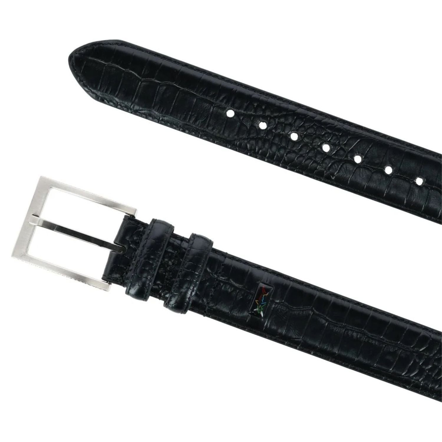 Greg Norman Mens Embossed Croc Print Leather Belt, Black