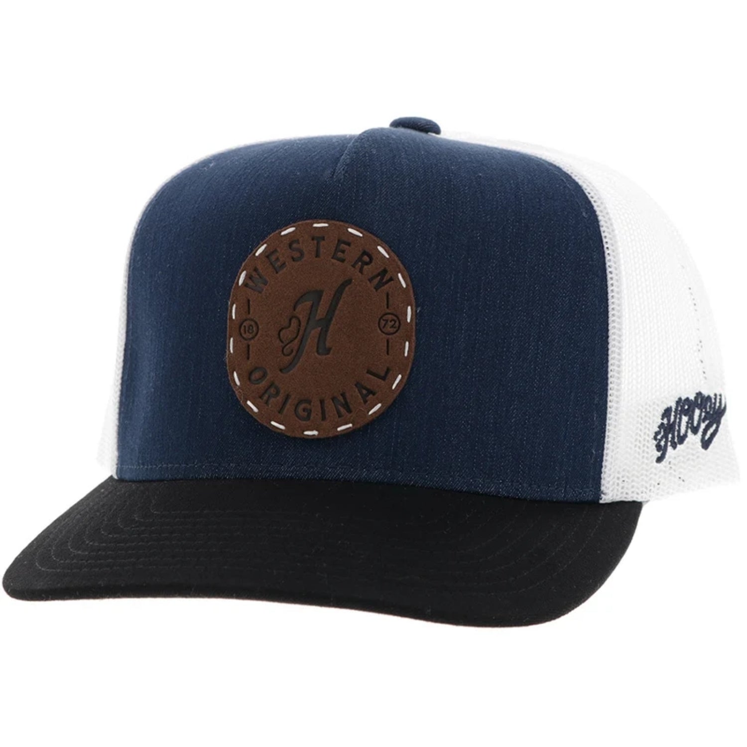 Hooey Spur Leather Patch 5-Panel Snapback Hat, Denim/White