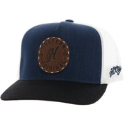 Hooey Spur Leather Patch 5-Panel Snapback Hat, Denim/White