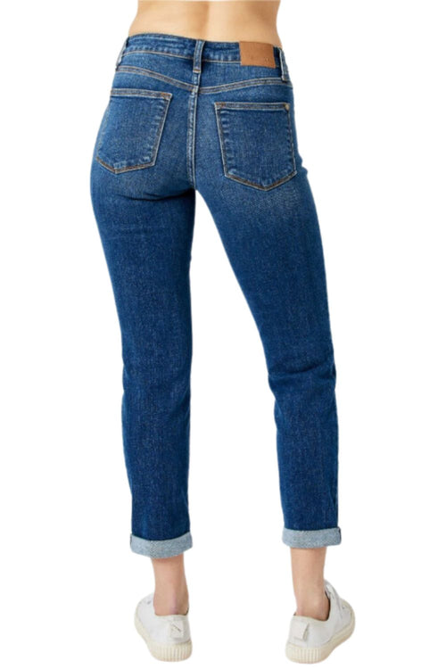 Judy Blue Womens Cuffed Mid Rise Destroyed Slim Fit Denim Jeans