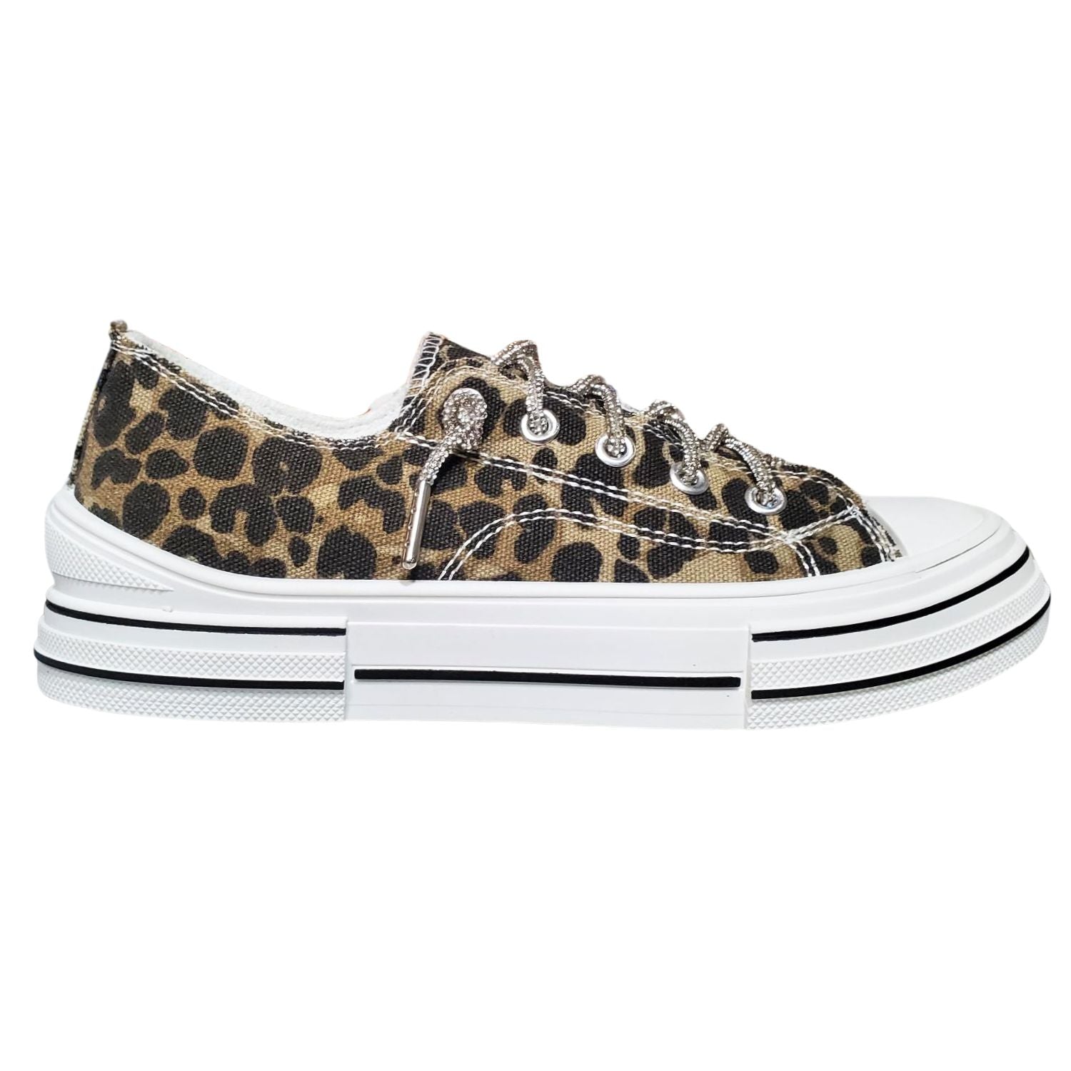 Very G Womens Aman Prints Lace Up Canvas Sneaker, Tan Leopard