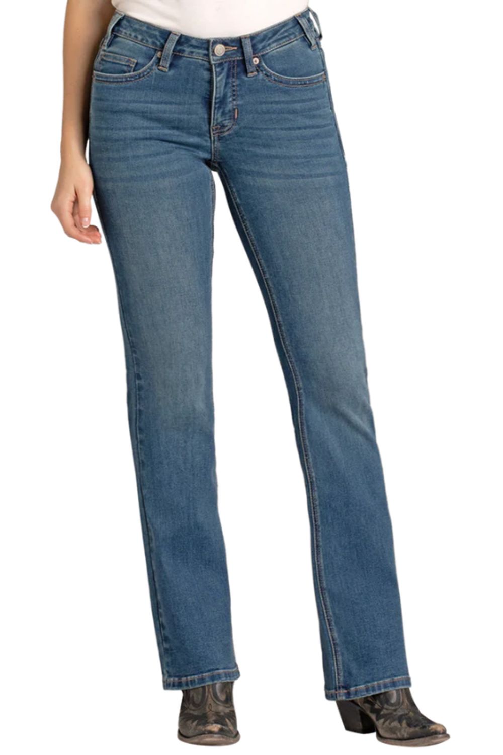 Rock & Roll Denim Womens Mid Rise Boot Stitch Bootcut Jeans