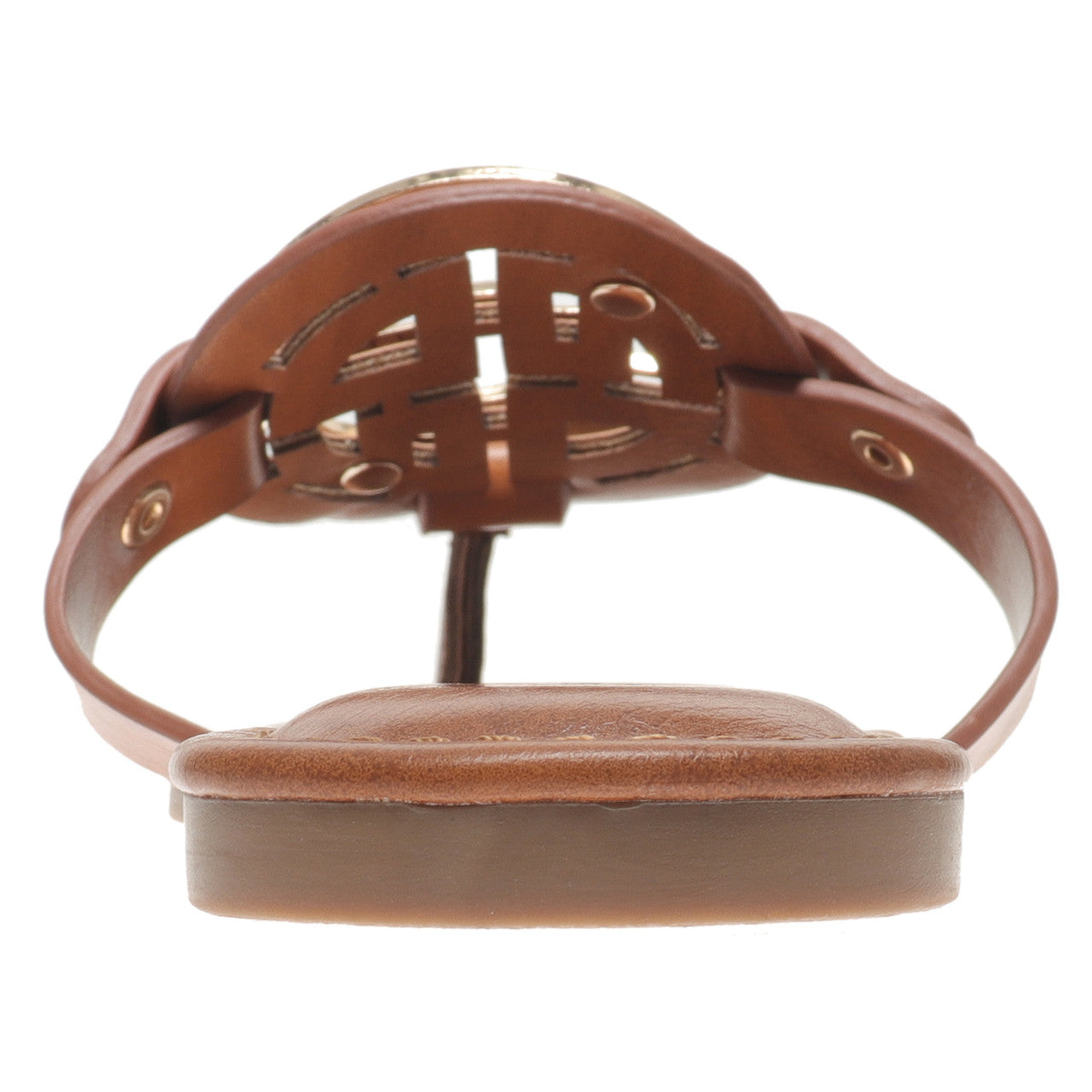 Pierre Dumas Womens Limit-24 Chic Medallion Slip On Sandals- New Tan/Gold