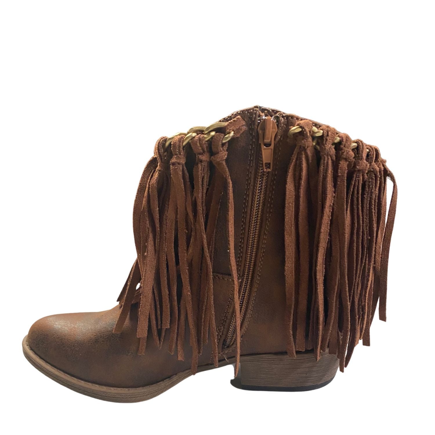 Very G Womens Juno Slip On Fringed Western Ankle Bootie