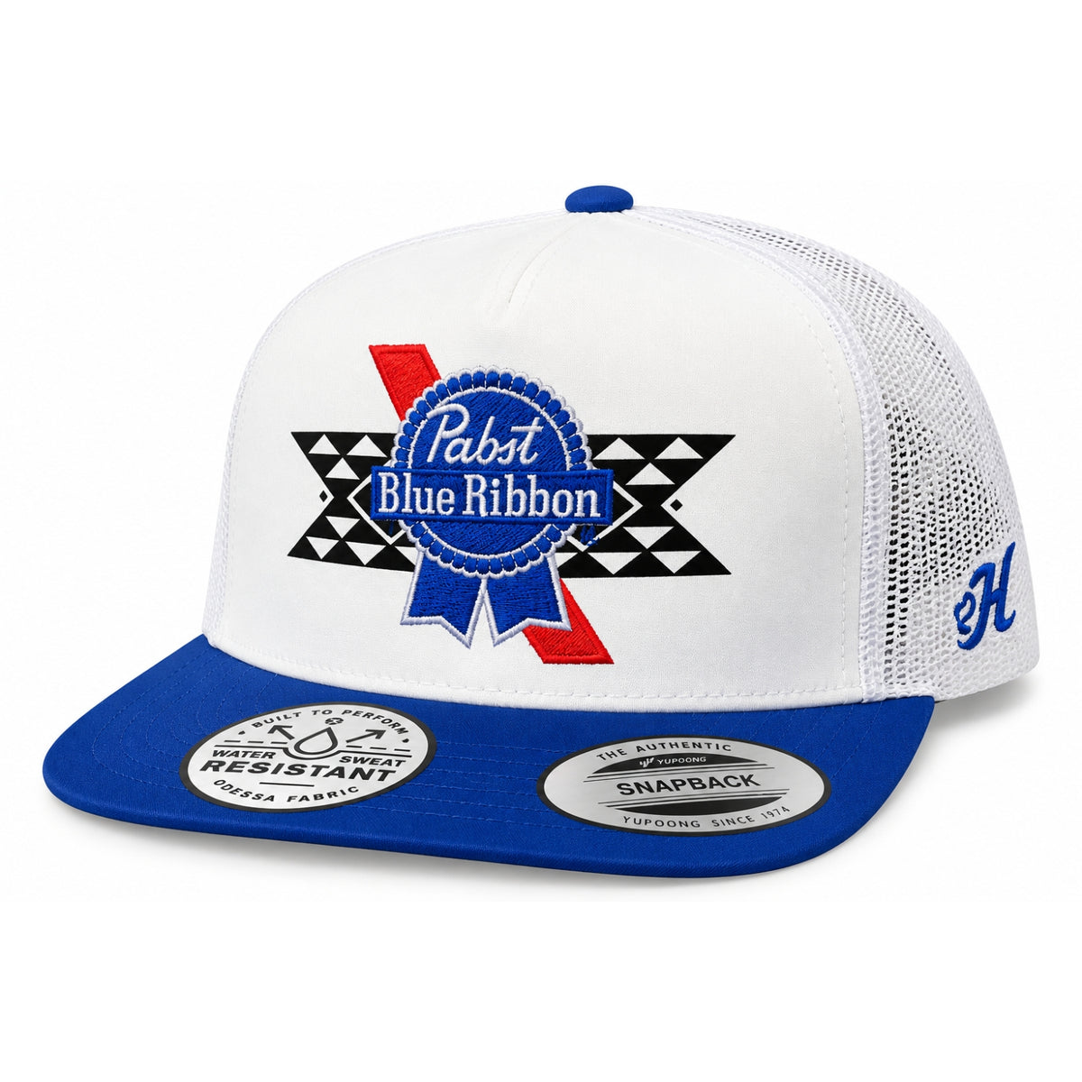 Hooey Men's Pabst Blue Ribbon PBR Trucker Snapback Hat, White/Blue