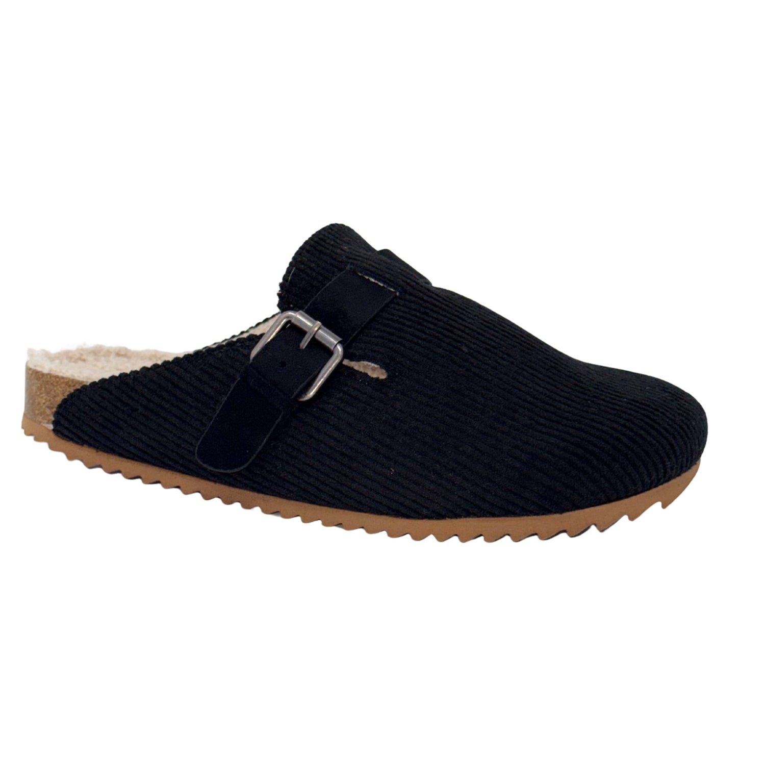 Very G Women's Joanna Corduroy Buckle Detail Slip-On Clogs, Black