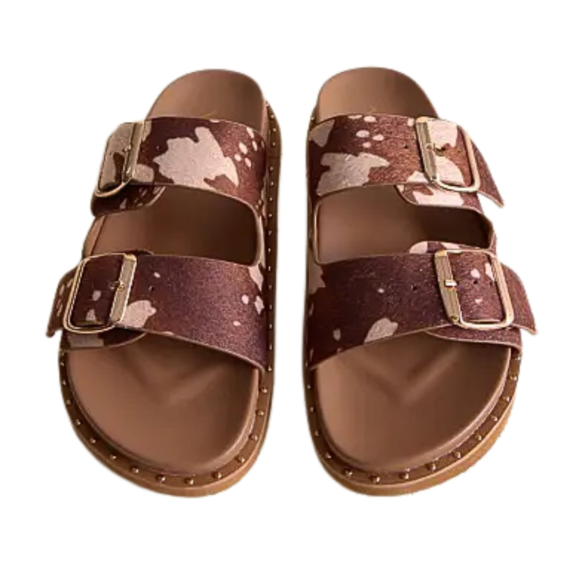 Very G Alma Women's Studded Double Buckle Slide Sandals, Light Tan