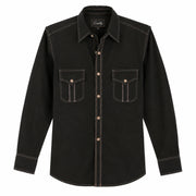 Scully Men's Peruvian Cotton Contrast Stitch Long Sleeve Western Shirt, Black