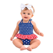 Heat Swimwear Infant Girls American Flag Smocked One Piece Ruffle Swimsuit