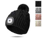 Night Scope Nova Women's Knit Pom Pom Beanie Hat and USB Rechargeable Light