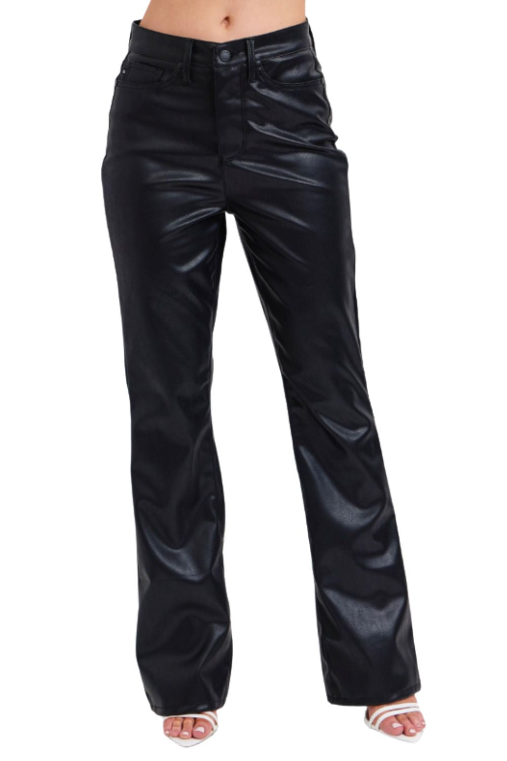 Judy Blue Womens High Waist Tummy Control Bootcut Faux Leather Pants