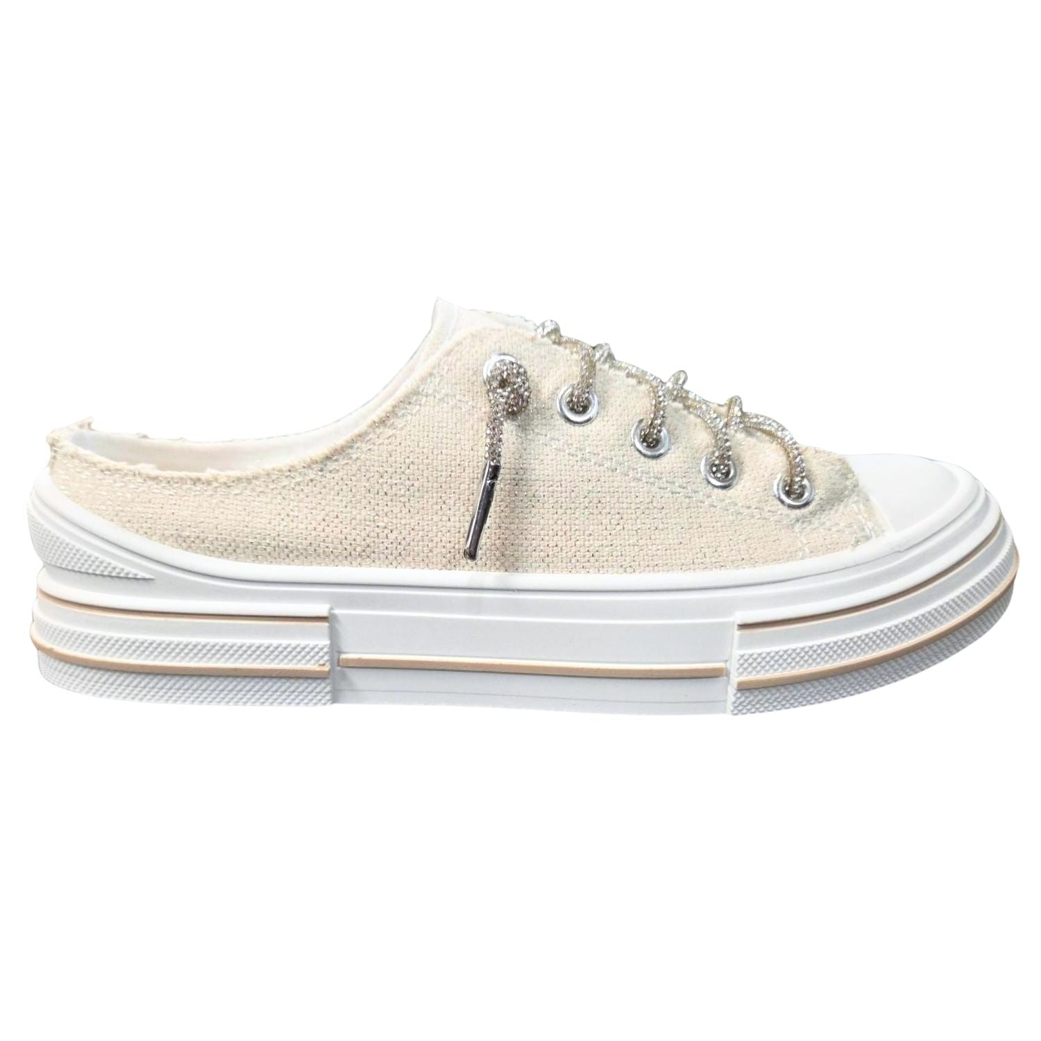 Very G Womens Aman Slip On Platform Sparkle Canvas Sneaker, Natural