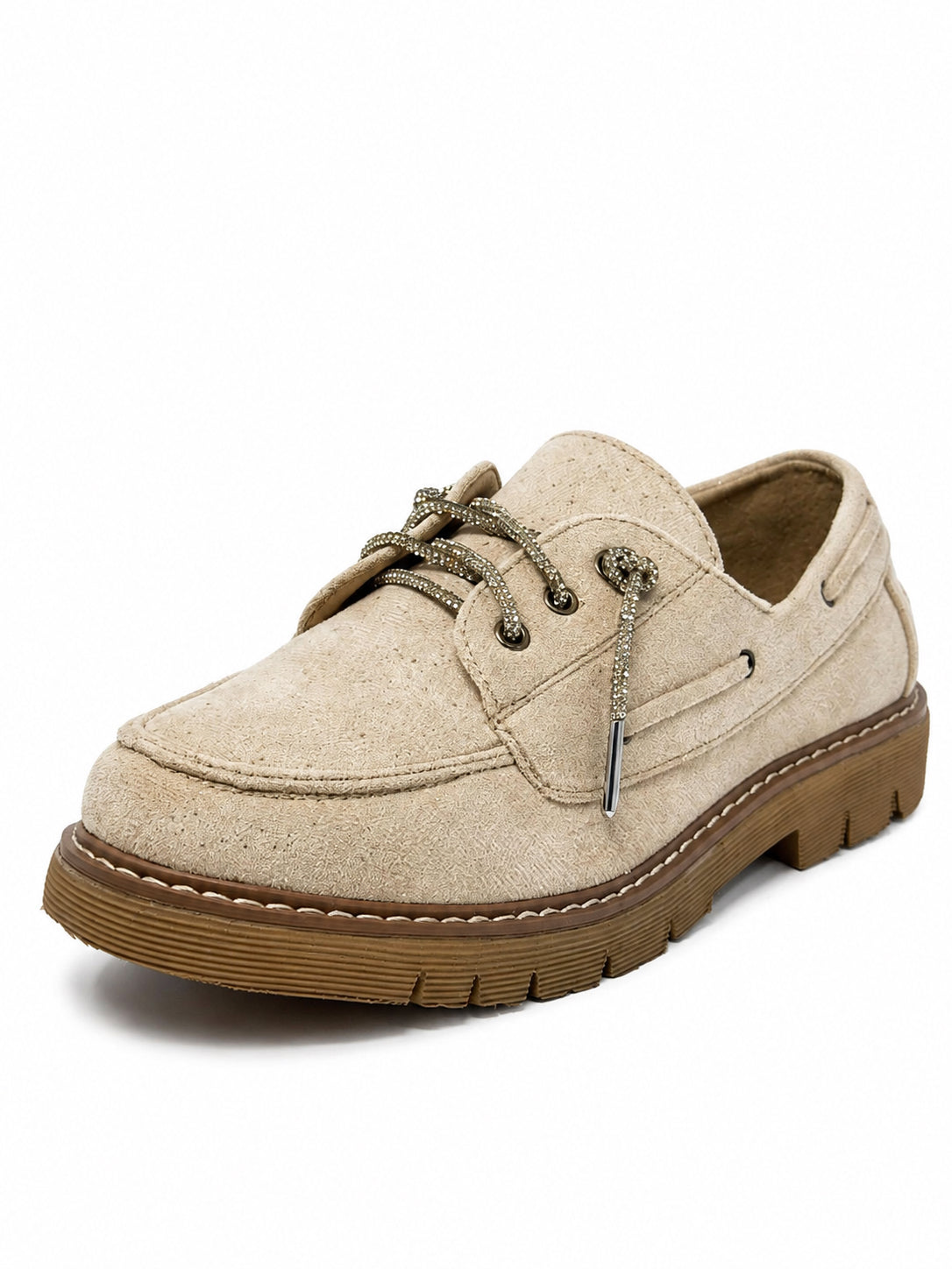 Very G Dana Women's Rhinestone Lace Lug Sole Loafers, Nude