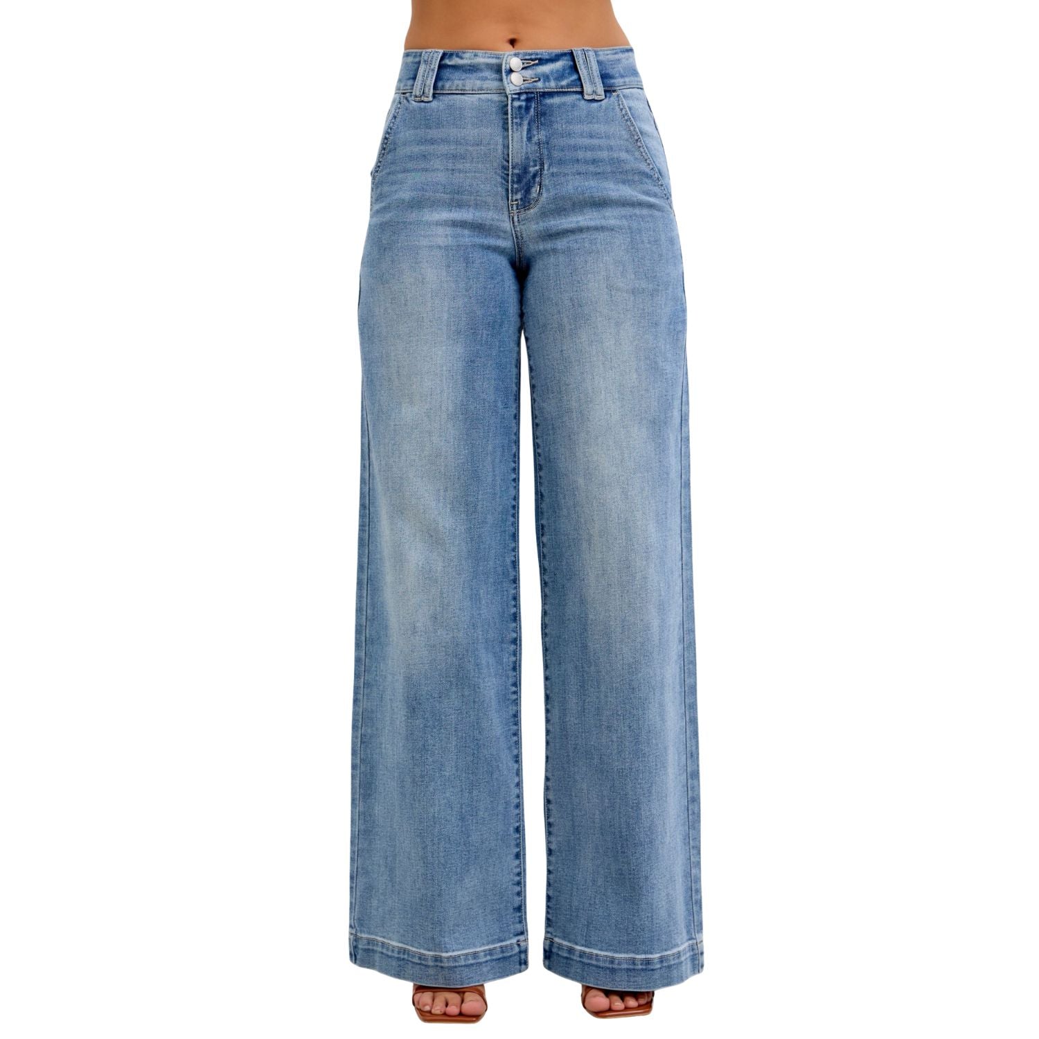 Judy Blue Womens High Waisted Wide Leg Trouser Jeans