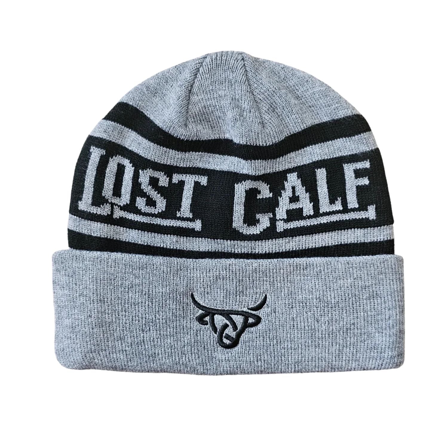 Lost Calf Unisex Embroidered Logo Heather Grey Knit Beanie
