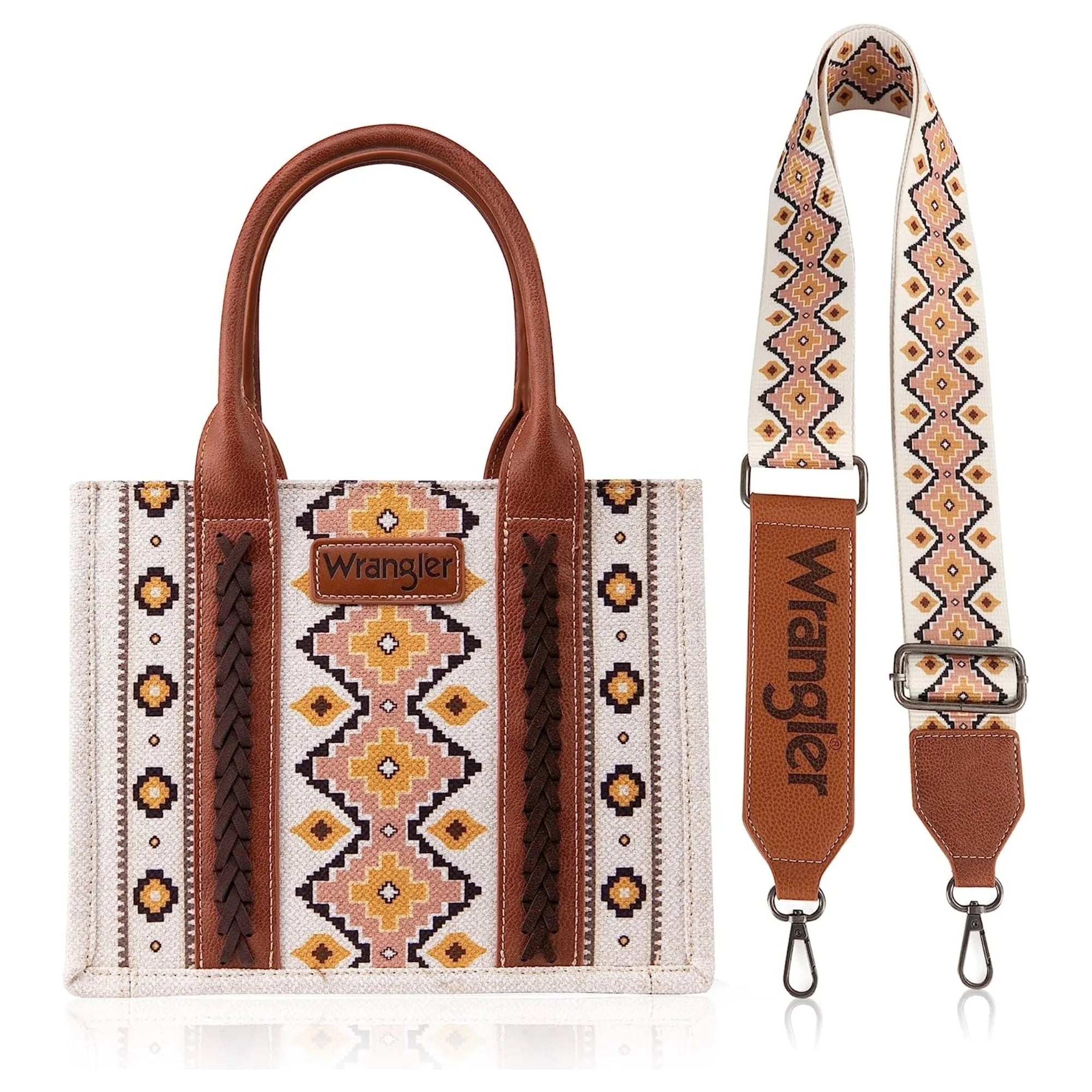 Wrangler Southwestern Print Small Canvas Tote Crossbody Purse -Coffee