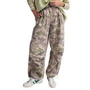 Easel Womens Camouflage Printed Washed Twill Relaxed Fit Pants- Olive
