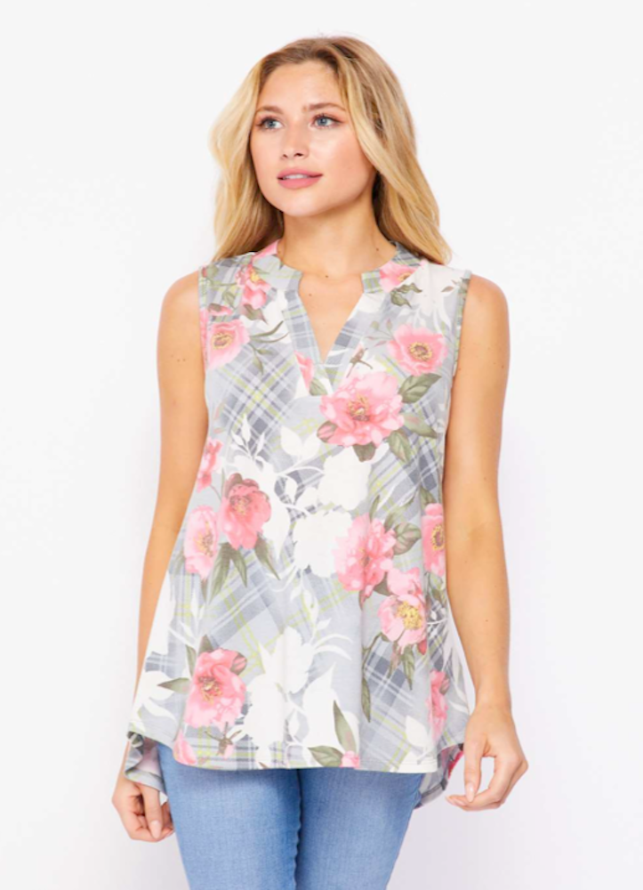 HoneyMe Womens Sleeveless Floral Print Blouse Top