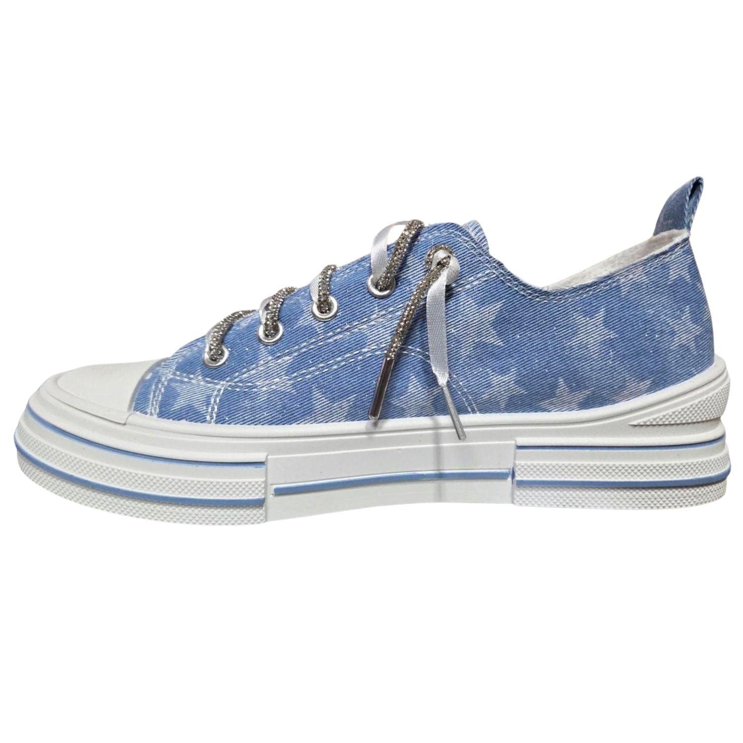 Very G Womens Aman USA Lace Up Platform Slip On Canvas Sneaker, Light Denim