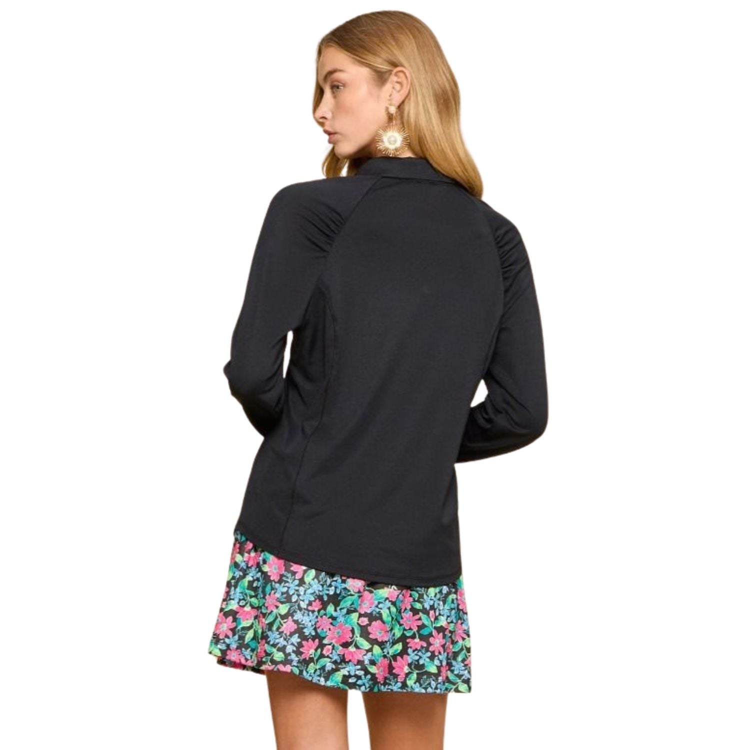 Dear Scarlett Womens Long Sleeve Athletic Sporty Blouse, Jet Black
