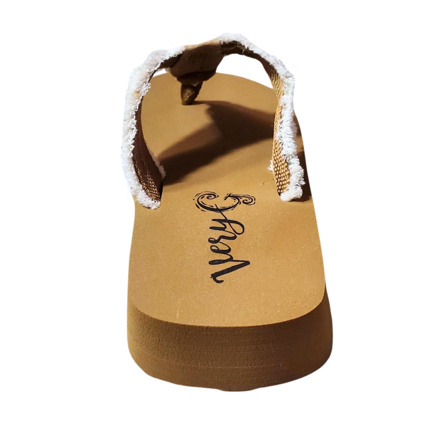 Very G Womens GJazz 3 Frayed Top Fashion Flip Flop Sandal, Natural